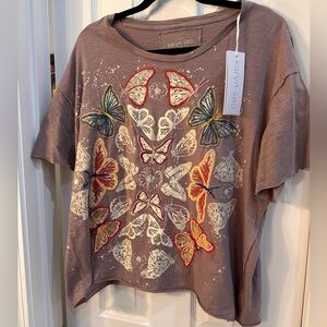 Karyn Seo Bohemian Embroidered Short Sleeve Handcrafted T shirt Lg